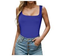 Canotta da donna senza maniche, aderente, con scollo quadrato, Blu, XL