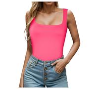 Canotta da donna senza maniche, aderente, con scollo quadrato, Colore: rosso, M