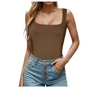 Canotta da donna senza maniche, aderente, con scollo quadrato, marrone, M