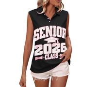 Canotta da donna senza maniche con scollo a V e bottoni, stile casual, vestibilità larga, classe senior del 2026, Nero , S