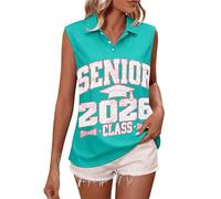 Canotta da donna senza maniche con scollo a V e bottoni, stile casual, vestibilità larga, classe senior del 2026, Verde menta, XXL