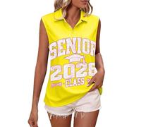 Canotta da donna senza maniche con scollo a V e bottoni, stile casual, vestibilità larga, classe senior del 2026, Giallo, 3XL