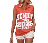 Canotta da donna senza maniche con scollo a V e bottoni, stile casual, vestibilità larga, classe senior del 2026, Arancione, M