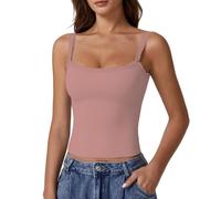 Canotta da donna slim aderente per sport, yoga, spalline sottili, canotte basic casual estive scollo rotondo senza maniche canotte, Z03-rosa, M