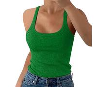 Canotta da donna slim aderente per sport, yoga, spalline sottili, canotte basic casual estive scollo rotondo senza maniche canotte, Z05-verde, M