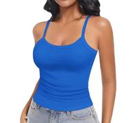 Canotta da donna slim aderente per sport, yoga, spalline sottili, canotte basic casual estive scollo rotondo senza maniche canotte, Blu, XXL