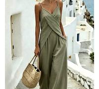 Canotta da donna stile vacanza estiva con scollo a V e design incrociato + silhouette ampia e fluida, atmosfera rilassata senza sforzo inclusa! Base crema con sottili righe nere, outfit pigro perfetto