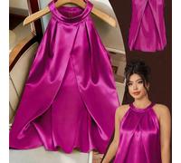 Canotta da donna taglie forti con spalline sottili, elegante taglio 3D con pieghe frontali, ampio scollo a U, raso lucido color kaki, versatile per feste con la migliore amica, tè pomeridiano, pendola