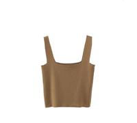 Canotta Da Donna - Top Estivo Corto E Sexy Senza Maniche In Maglia Da Donna, Stile Vintage, Per Feste E Streetwear, Canotta Sottile, Con Fondo Aderente, Marrone, Taglia S