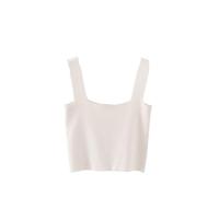 Canotta Da Donna - Top Estivo Corto E Sexy Senza Maniche In Maglia, Elegante, Da Festa, Da Strada, Da Donna, Alla Moda, Sottile, Stile Casual, Con Fondo A Canotta, Cachi, Taglia S