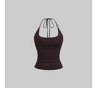 Canotta da e oro casual sexy glamour elegante minimalista comoda versatile con scollo a U design con fibbia in metallo e spalline sottili per uscire L,M,S,XSColore unicoTessuto in maglia