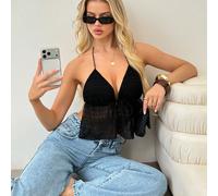 Canotta da sexy con lacci, trasparente, leggera, a righe, in rete, senza schienale, top versatile di moda estiva SHEIN X Designer Drop SHEIN X potenzia la creatività fornendo a stilisti, artisti e mar