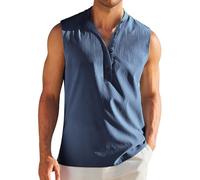 Canotta da uomo a doppia fodera, tinta unita, senza maniche, leggera, vestibilità ampia, per l'estate, casual, maglietta muscolare per sport, lavoro, taglie forti, Blu marino, M