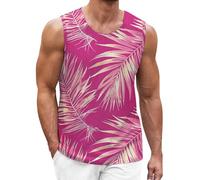 Canotta da uomo canottiera hawaiana gilet estivo casual senza maniche maglietta muscolare leggera vestibilità regolare traspirante stampata spiaggia doppia canotta foderata, rosa, 5XL
