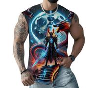 Canotta da uomo casual con grafica - comoda maglietta in cotone senza maniche con dragone lunare epica guerriero lunare duello muscolare per uomo, Stile-7, XXL