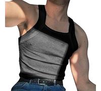 Canotta da uomo con bretelle nel Regno Unito, tinta unita, scollo quadrato, maglietta senza maniche per bodybuilding muscolare, fitness e palestra, canotta traspirante slim fit, Nero , L