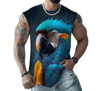 Canotta da uomo con grafica casual, comoda maglietta in cotone stile moderno blu pappagallo senza maniche per uomo, Stile 19, XX-Large
