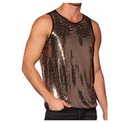 Canotta da uomo con paillette, senza maniche, con scollo rotondo, con brillantini, elegante, lucida, per discoteca, gold, L
