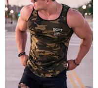 Canotta da uomo con stampa a lettere e mimetica, canotta senza maniche con grafica colorata, verde militare, vacanza papà e me, festività L,M,S,XL,XS,XXLLettere,MilitareTessuto in maglia