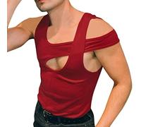 Canotta da Uomo Estate Sexy Solid Irregolare Senza Maniche Canotte Canotte Canotte (S,Rosso)