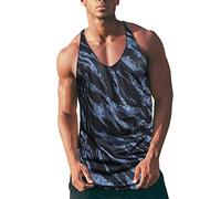 Canotta da Uomo Hawaii Canotta Stampata con Colletto alla rovescia Camicia alla Moda Camicetta Casual Allentata Canotta (Blue, M)