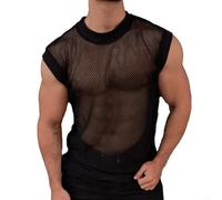 Canotta da uomo in rete trasparente, senza maniche, per streetwear, feste, discoteche, abbigliamento estivo per bodybuilding (S nero)