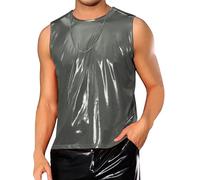 Canotta da Uomo Metallizzata Senza Maniche, Maglietta da Discoteca Lucida, Abbigliamento Estivo per Festival e Club, Grigia e Argento, Taglia S