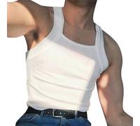 Canotta da uomo senza maniche a coste canotte a maglia da uomo da spiaggia plus size top per uomo primavera tinta unita camicia da palestra estiva collo quadrato intimo da uomo, bianco, L