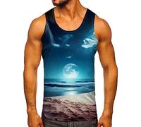 Canotta da uomo senza maniche con stampa 3D grafica grafica estiva allenamento muscolare Ourdoor Slim Fit Swim Vest Beach Hawaiian Mens T Shirt, Blu, L