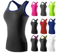 Canotta da yoga da donna, aderente, tank top estivo, a manica corta, con scollo a U, sottoveste slim fit, canotta estiva, basic, senza maniche, per sport, corsa, fitness, abbigliamento sportivo attivo