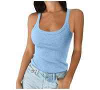 Canotta Donna Costina Spalline Spaghetti Scollo Quadro Aderente Sovrapposizione Basic Estate Vacanze Casual Traspirante(Light Blue,M)