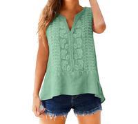 Canotta Donna Cotone E Lino scollo a V senza Maniche Ete Ricamo Camicie Tinta Unita Casual Lino T-Shirt Tunic Sciolto Leggero Camisole Top Alla Moda Camicetta Elegante, verde, L