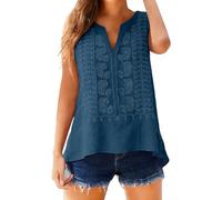 Canotta Donna Cotone E Lino scollo a V senza Maniche Ete Ricamo Camicie Tinta Unita Casual Lino T-Shirt Tunic Sciolto Leggero Camisole Top Alla Moda Camicetta Elegante, Verde menta, L