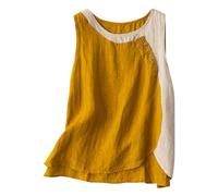Canotta Donna Cotone Loose Morbido Casual Canotta Estiva Comodo Cotone E Lino Traspirante Top Basic Girocollo Scollo Tinta Unita Canottiera Fitness Senza Maniche Jogging Elasticizzato Tank Top