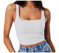 Canotta Donna Elegante Estive Crop Top Sexy Slim Fit Tank Top Senza Maniche Canottiera Corto Sportiva con Scollo Quadrato Basic Aderente Sottogiacca Moda Maglietta Tinta Unita Shirt (Bianco, M)