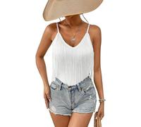 Canotta Donna Estiva con Frange - Maglia Smanicata Scollo A V Elegante Casual Top Abbigliamento Camicie Corsetto Rave Festival Coachella Outfit(White,S,10742r)