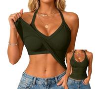 Canotta Donna Estive Canottiera Cotone con Reggiseno Incorporato Slim Fit Canotta Senza Maniche Scollo V Racerback Tank Top con Spalline Sottili Tinta Unita Costine Elasticizzato, Sottogiacca Sportiva