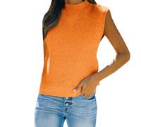 Canotta Donna Maglione Lavorata a Maglia Collo Lupetto Senza Maniche Casual Moda Costine Pullover Elegante Autunno Inverno (Orange, S)