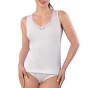 Canotta Donna Spalla Larga con Applicazione MACRAMÉ 100% Puro Cotone 1/1 Costina, bianco, 5XL