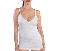 Canotta Donna Spalla Larga con Applicazione MACRAMÉ 100% Puro Cotone 1/1 Costina, bianco, L