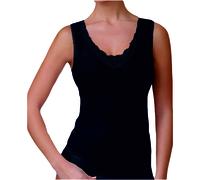 JADEA Canotta Donna 9201 - Confezione da 3, Spalla Larga con Eleganti Inserti in macramè in Caldo Cotone, Nero, 6