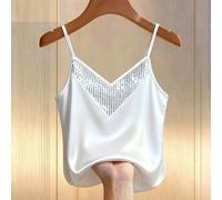 Canotta e top da donna elegante, casual, glamour e sexy con paillettes e patchwork, adatto per primavera/estate, taglie comode Piccola 4XL,Piccola 3XL,Piccola 2XL,Piccola 1XL,Piccola 0XLColore unicoTe