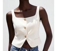 Canotta elegante aderente senza maniche con scollo a U, adatta per l'uso quotidiano L,M,S,XSColore unicoTessuto intrecciato