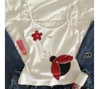 Canotta elegante con stampa floreale e coccinella, adatta per taglie comode, ideale per la primavera e l'estate, top alla moda e di stile, perfetto come regalo per sorelle, ideale per le mamme, regalo