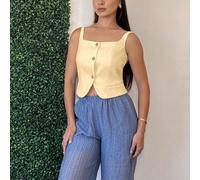 Canotta elegante da donna aderente, senza maniche, con scollo a U, adatta per l'ufficio L,M,S,XSColore unicoTessuto intrecciato