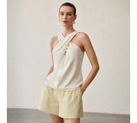 Canotta elegante da donna color albicocca con scollo a incrocio e collo a canottiera L,M,S,XSColore unicoTessuto intrecciato