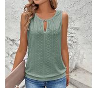 Canotta Elegante da Donna in Tessuto di Rete Jacquard Ricamata a Colore Unito con Colletto Rotondo, Decorazione Metallica e Taglio sul Collo 0XL,1XL,2XL,3XL,4XLColore unicoTessuto in maglia