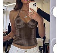 Canotta elegante da donna per vacanze, marrone a righe, schiena scoperta, stile Y2K, hot girl, per festival musicali L,M,S,XSA strisceTessuto in maglia