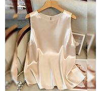 Canotta elegante e raffinata da donna taglie forti, best-seller, con scollo rotondo, in tessuto satinato lucido, vestibilità snellente, adatta per il pendolarismo quotidiano, occasioni formali, uscite