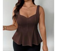 Canotta elegante senza maniche per taglie comode, stile romantico francese adatta per l'ufficio, i trasferimenti, il pomeriggio del tè, le feste, le vacanze, con scollo a cuore, apertura frontale, vit